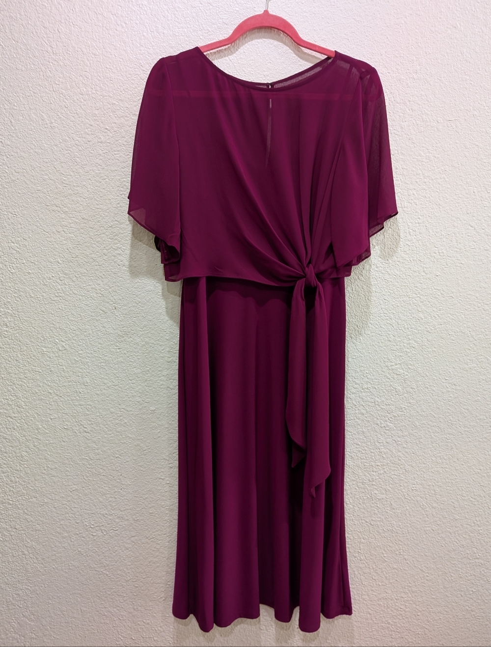 Lauren Ralph Lauren Magenta Cape Overlay Dress Size 8 | Chiffon Layered Cocktail